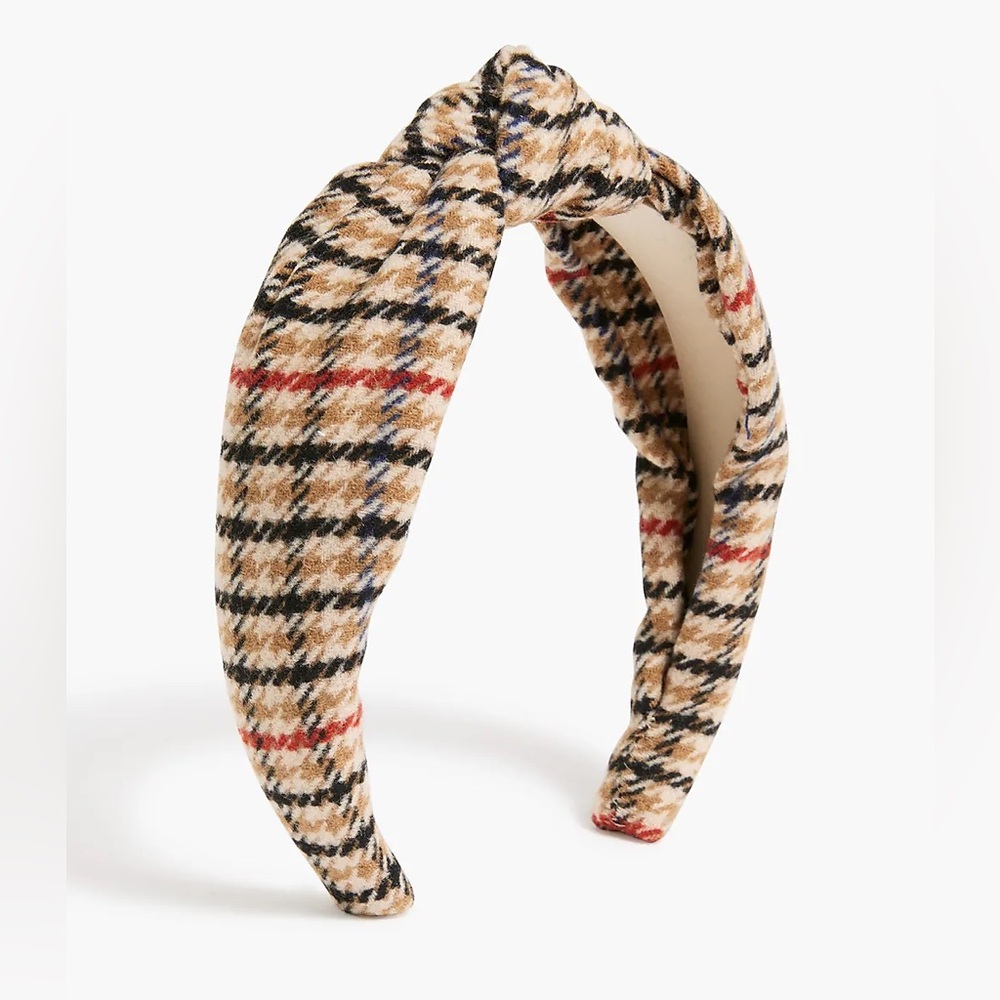 NWT J.Crew Houndstooth knot headband. Color: LIGHT KHAKI BRICK RED.